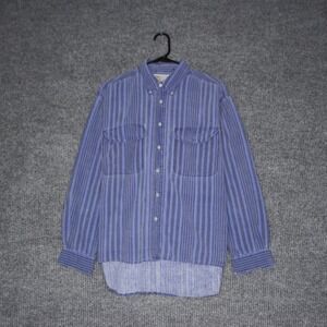 Pier Connection Mens Medium Striped Button Down‎ Shirt 100% Cotton Blue Gray